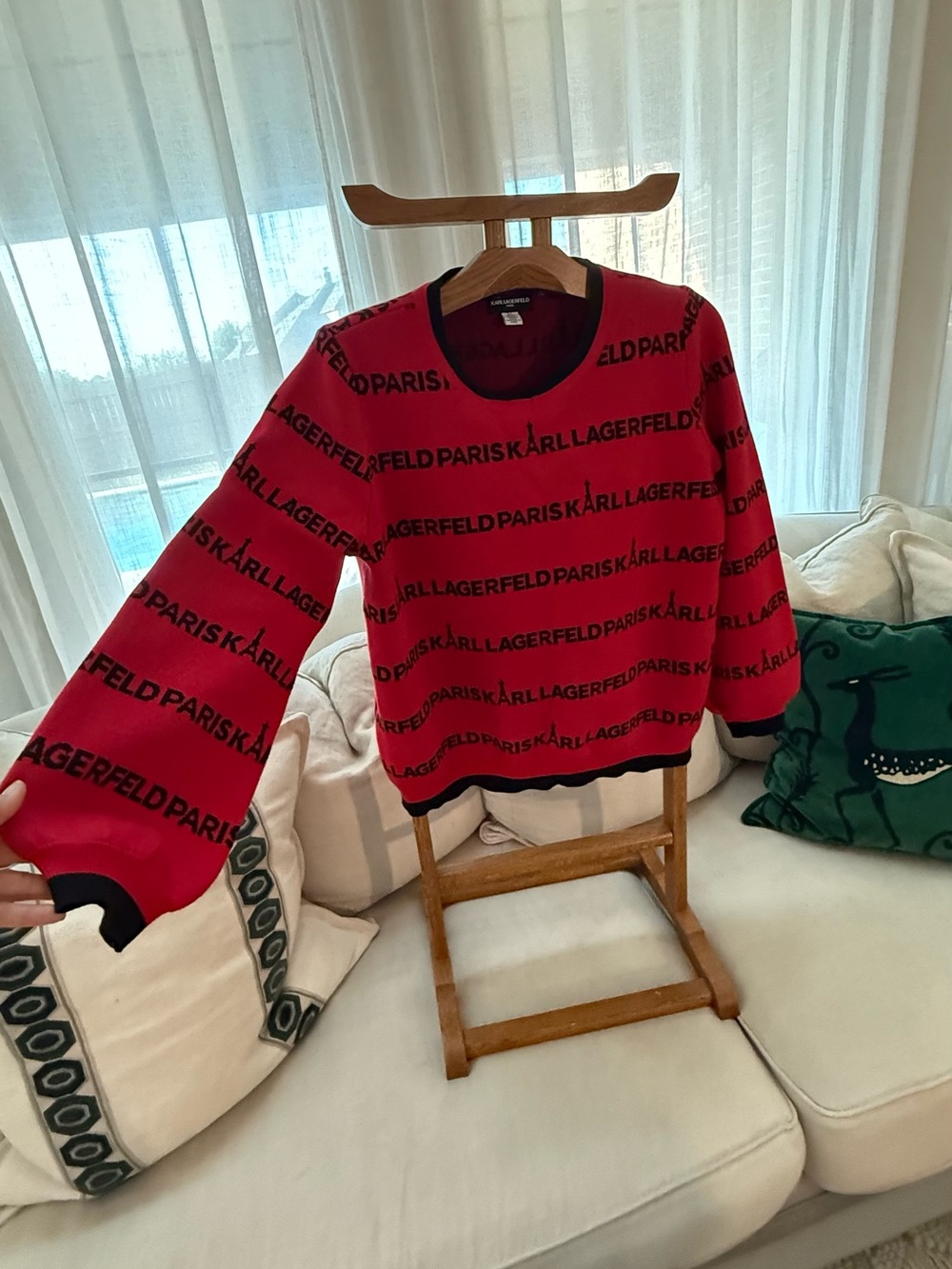 Karl Lagerfeld Red and Black Logo Crewneck Sweater